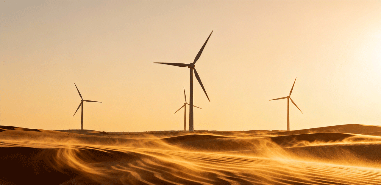 jimeng-2025-12-05-9769-沙漠中有几台风力发电机,有金色的风吹过 jimeng-2025-12-05-9769-沙漠中有几台风力发电机,有金色的风吹过